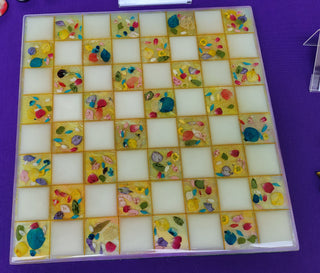 Pressed Flower Petal Resin Chess Board