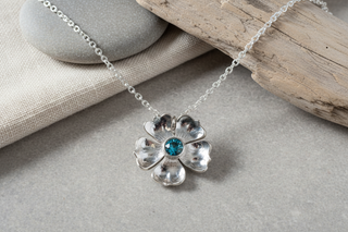 Sterling Silver Flower Necklace Cubic Zirconia