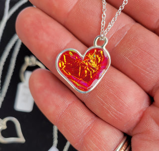 Sterling Silver Heart Necklace Gold Pink Foil
