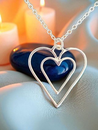 Sterling Silver Concentric Hearts Necklace