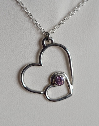 Sterling silver double heart inline necklace with zirconia stone