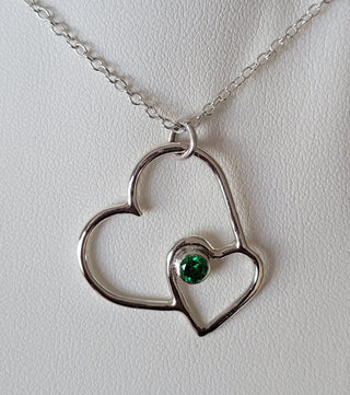Sterling silver double heart offset necklace with zirconia stone
