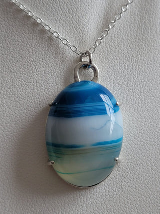 Sterling Silver Necklace Blue Striped Agate
