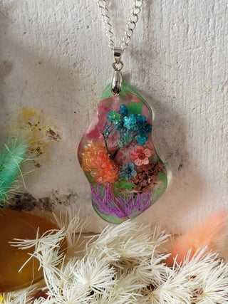 Pastel Pressed Flower Resin Necklace