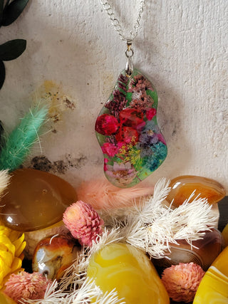 Red Pressed Flower Resin Necklace