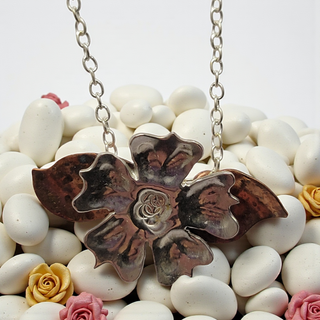Silver Flower Copper Leaves Necklace