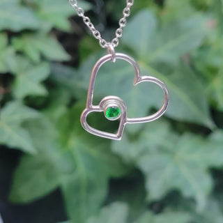 Sterling Silver Double Heart Offset Necklace Zirconia