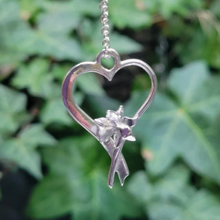 Sterling Silver Heart Necklace Flower Detail