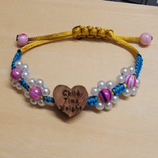 Personalised heart and pink flower bead bracelet