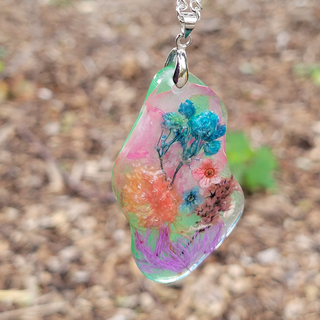Pastel Pressed Flower Resin Necklace