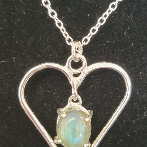 Sterling silver hearts necklace with labrodite