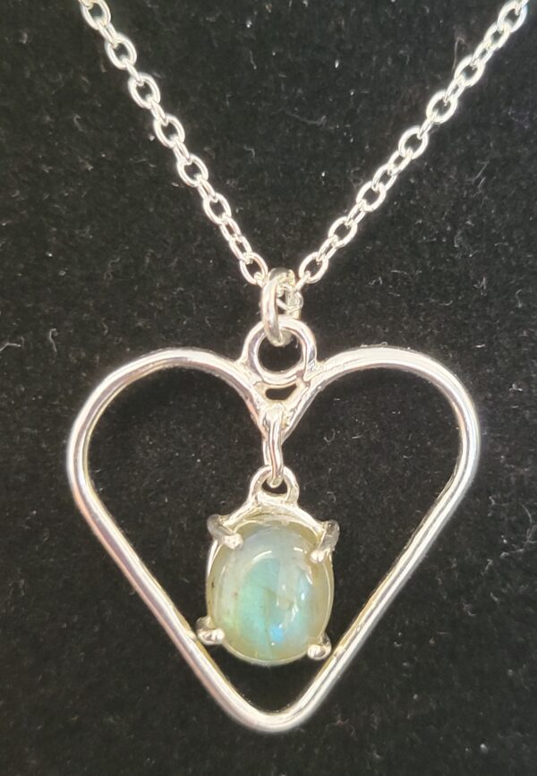 Sterling silver hearts necklace with labrodite