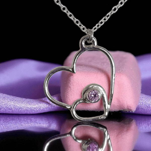 Sterling silver double heart inline necklace with zirconia stone