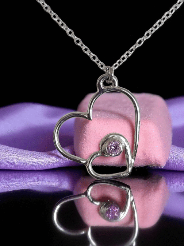 Sterling silver double heart inline necklace with zirconia stone