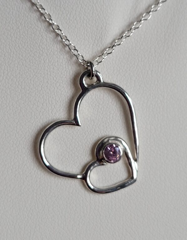 Sterling silver double heart inline necklace with zirconia stone