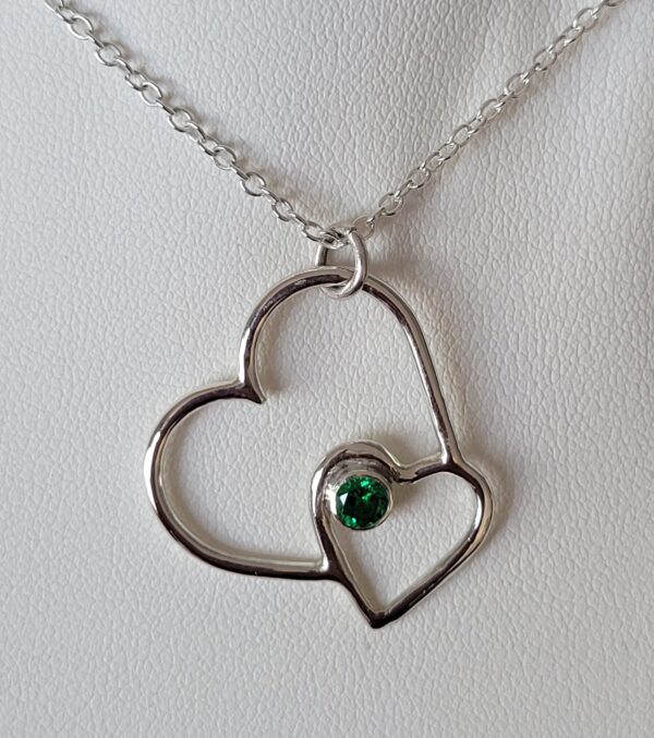 Sterling silver double heart offset necklace with zirconia stone