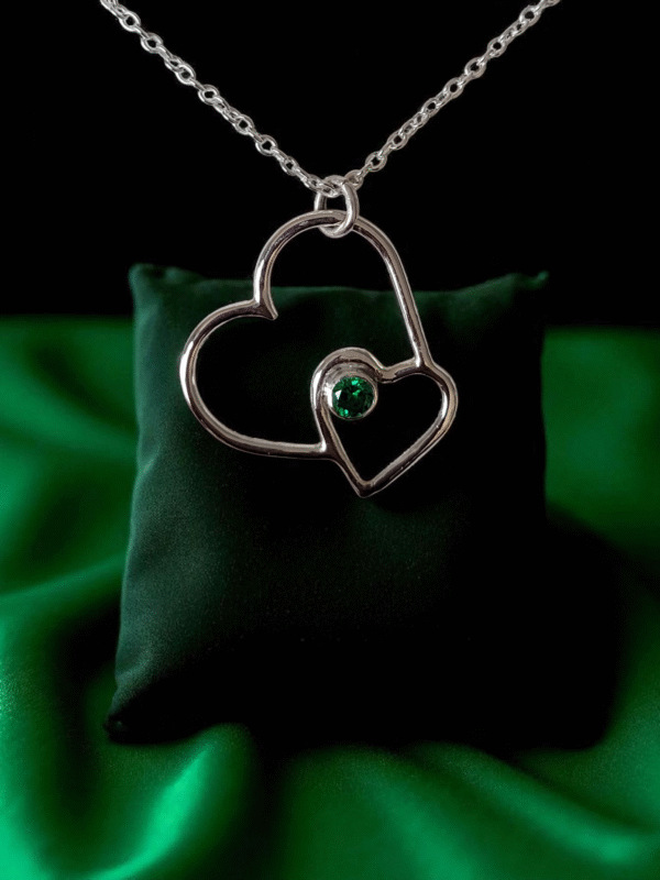 Sterling silver double heart offset necklace with zirconia stone