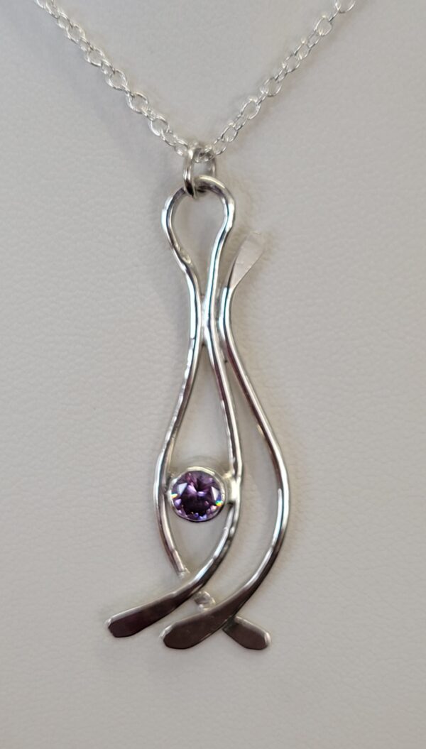 Sterling silver curvy drop necklace with zirconia - Image 2