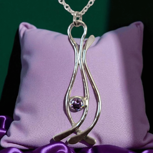Sterling silver curvy drop necklace with zirconia stone